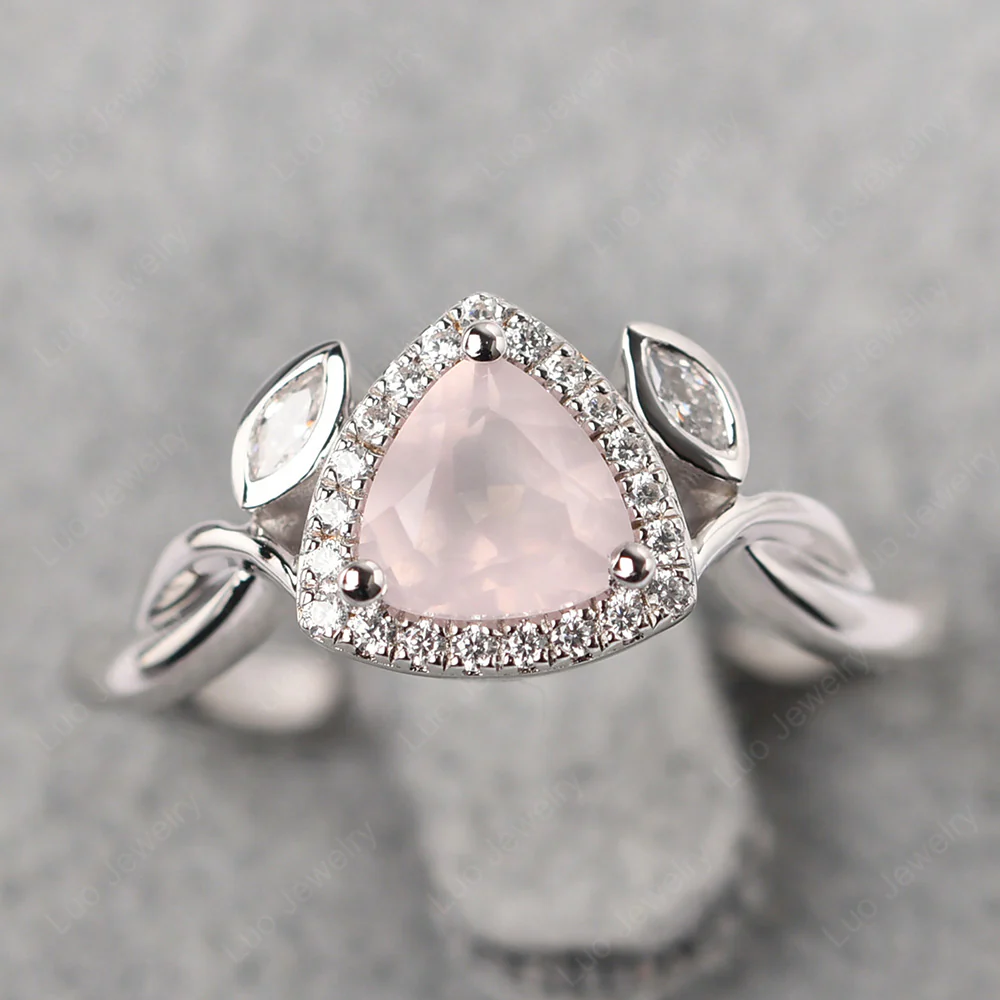 Trillion Cut Rose Quartz Art Deco Ring - Image 2