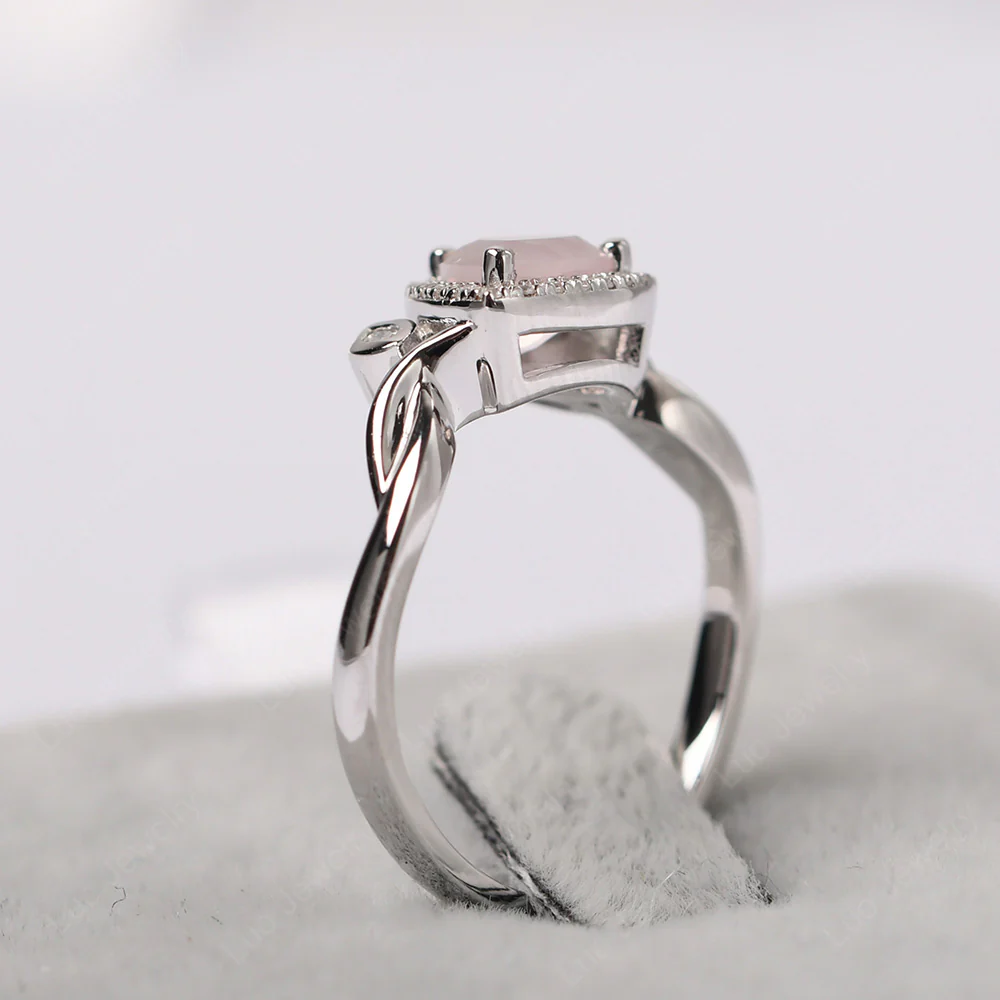 Trillion Cut Rose Quartz Art Deco Ring - Image 5