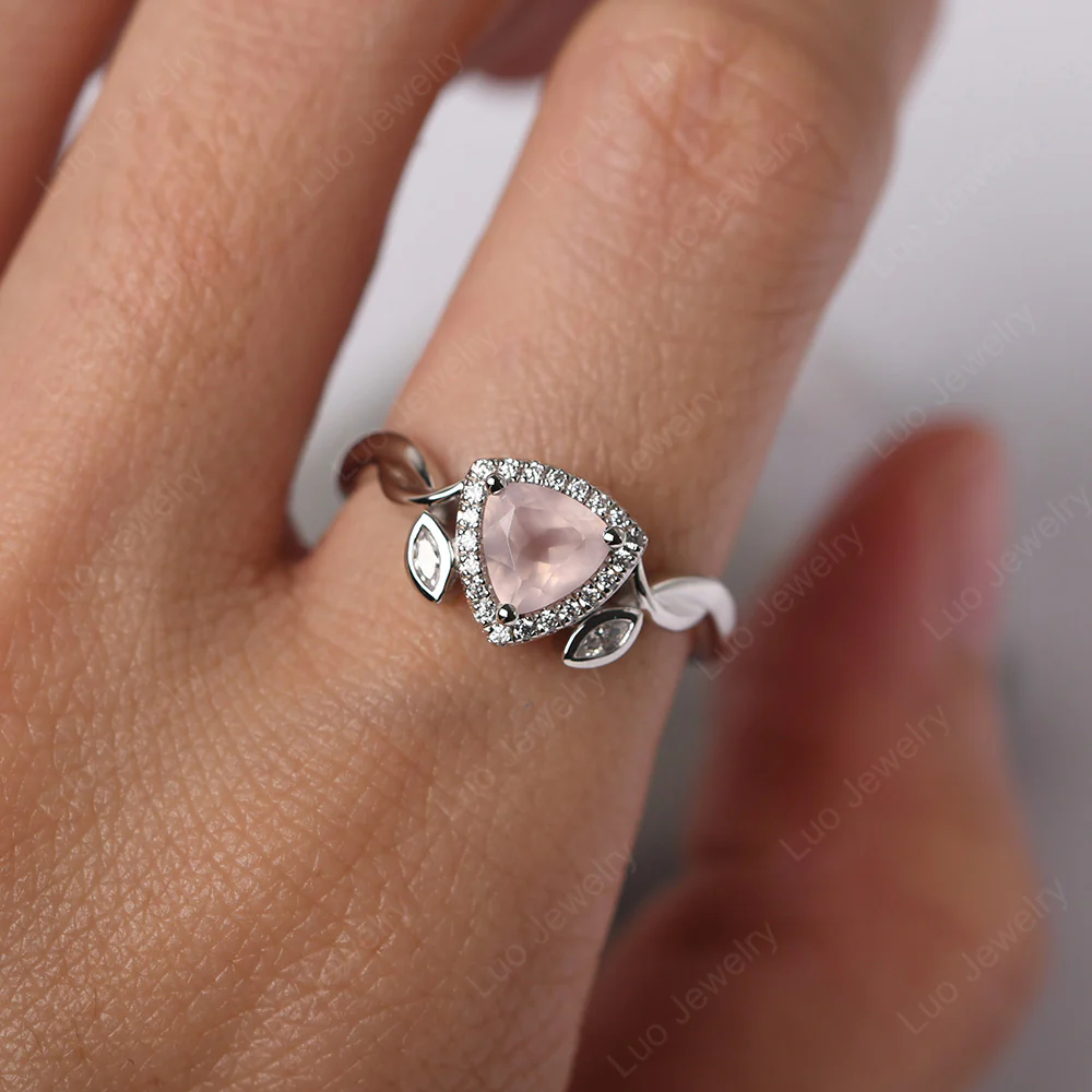 Trillion Cut Rose Quartz Art Deco Ring - Image 6