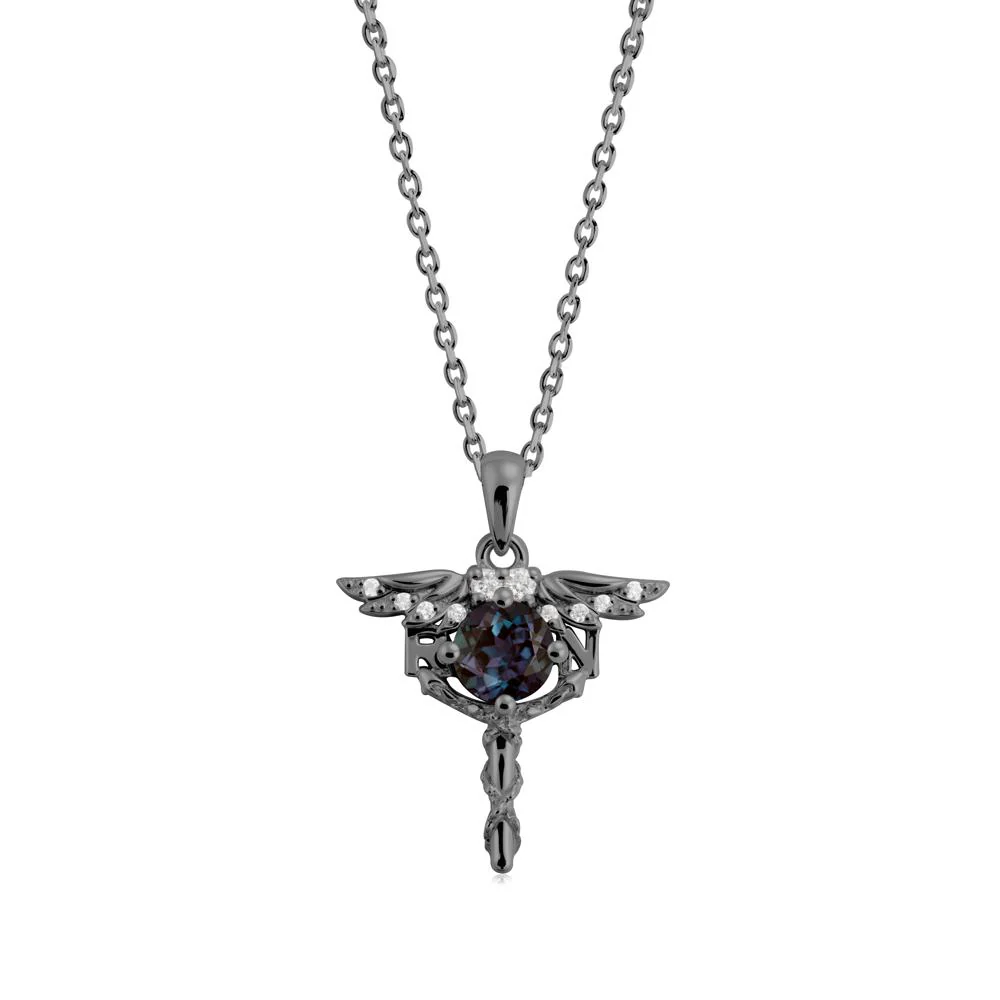 Round Alexandrite Caduceus Necklace
