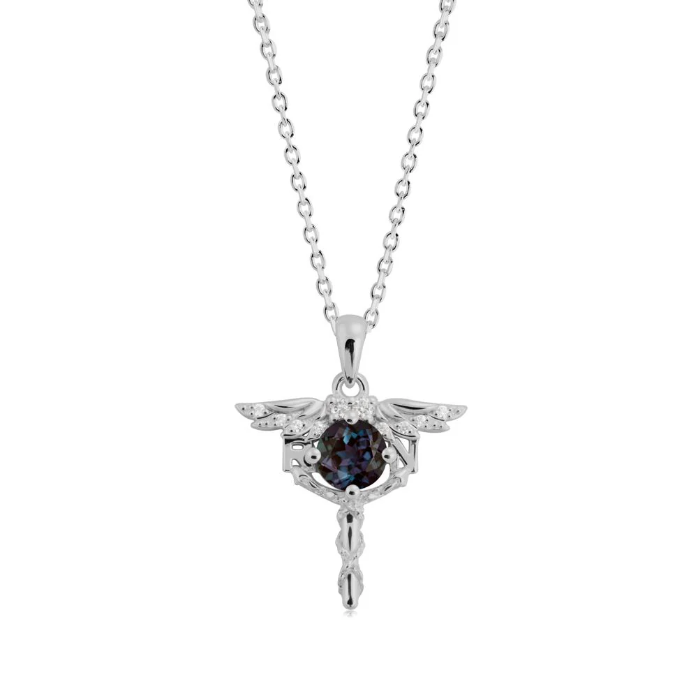 Round Alexandrite Caduceus Necklace - Image 2