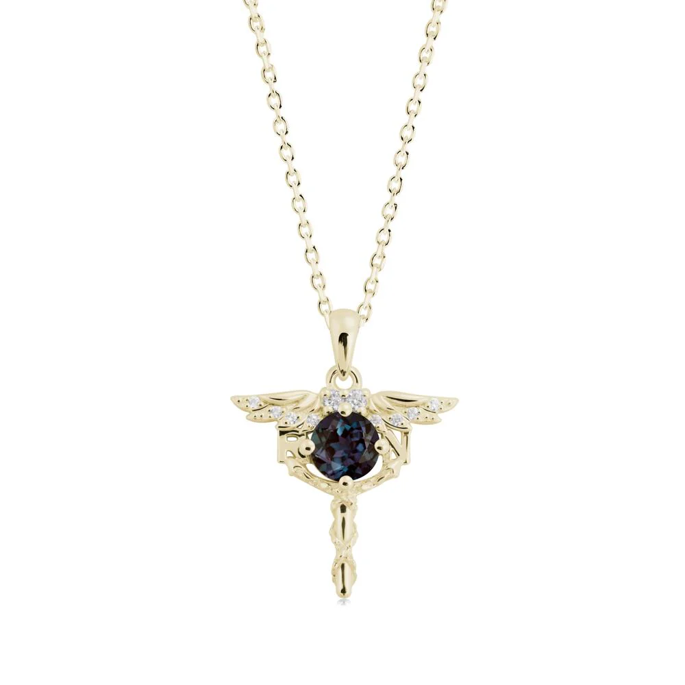 Round Alexandrite Caduceus Necklace - Image 3