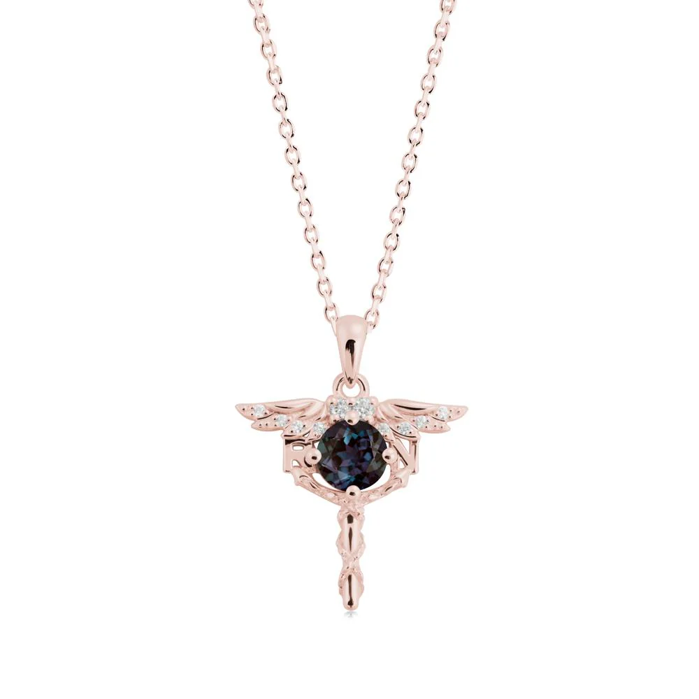 Round Alexandrite Caduceus Necklace - Image 6