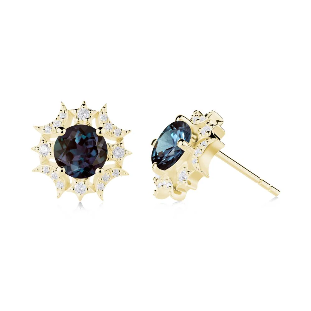 Round Alexandrite Celestial Star Stud Earrings - Image 3