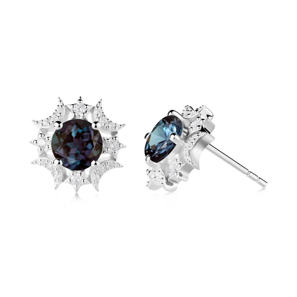 Round Alexandrite Celestial Star Stud Earrings - Image 5
