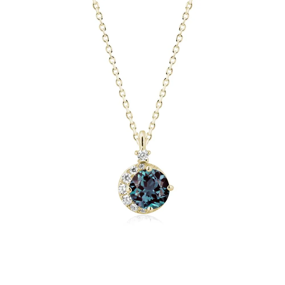 Round Alexandrite Crescent Pendant Necklace - Image 4