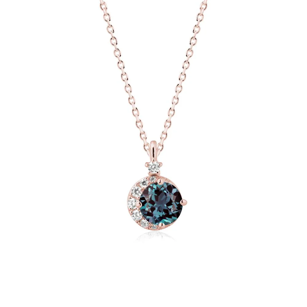Round Alexandrite Crescent Pendant Necklace - Image 5