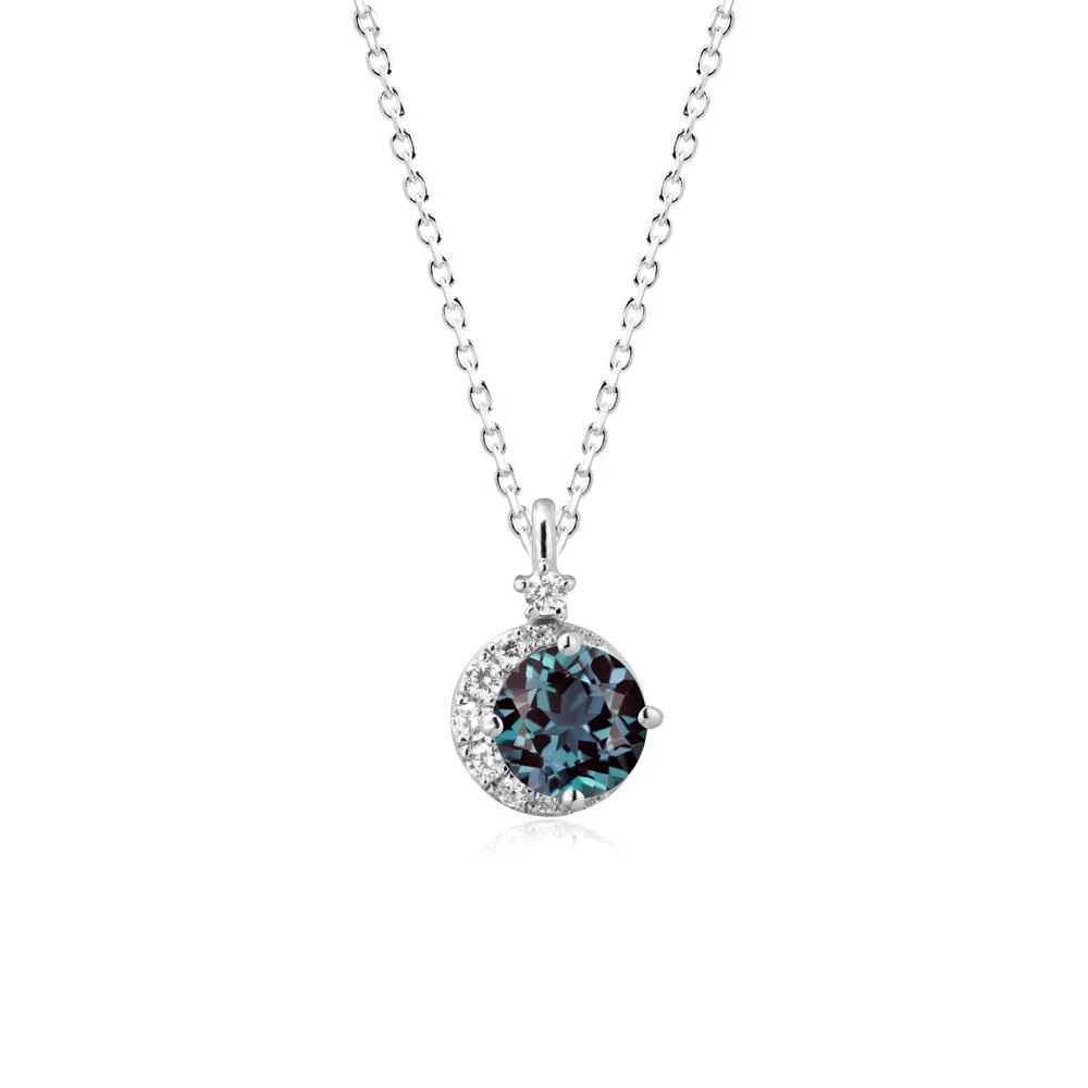 Round Alexandrite Crescent Pendant Necklace - Image 6