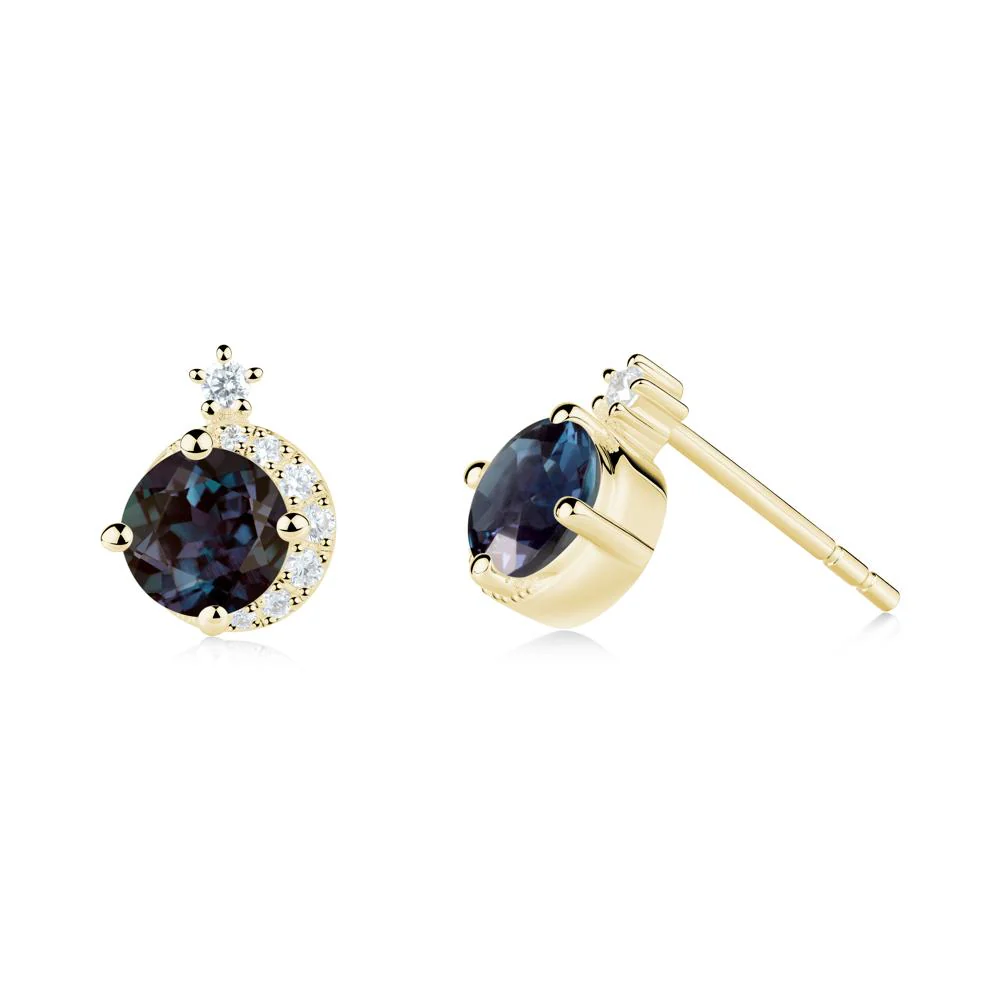 Round Alexandrite Crescent Stud Earrings - Image 3