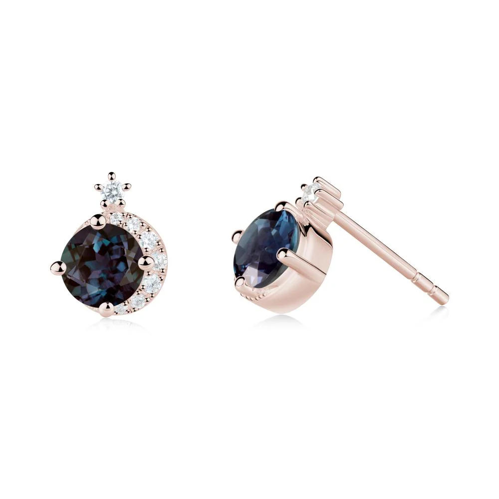 Round Alexandrite Crescent Stud Earrings - Image 5