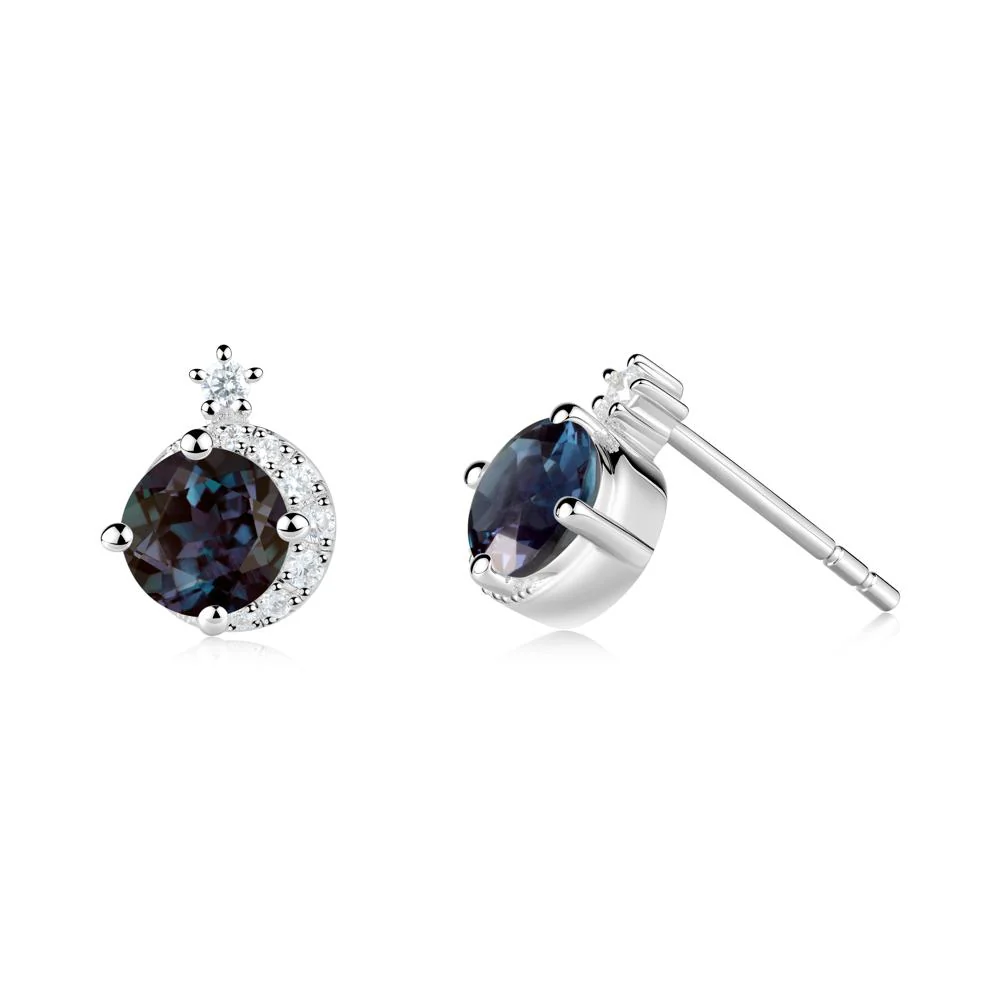 Round Alexandrite Crescent Stud Earrings - Image 6