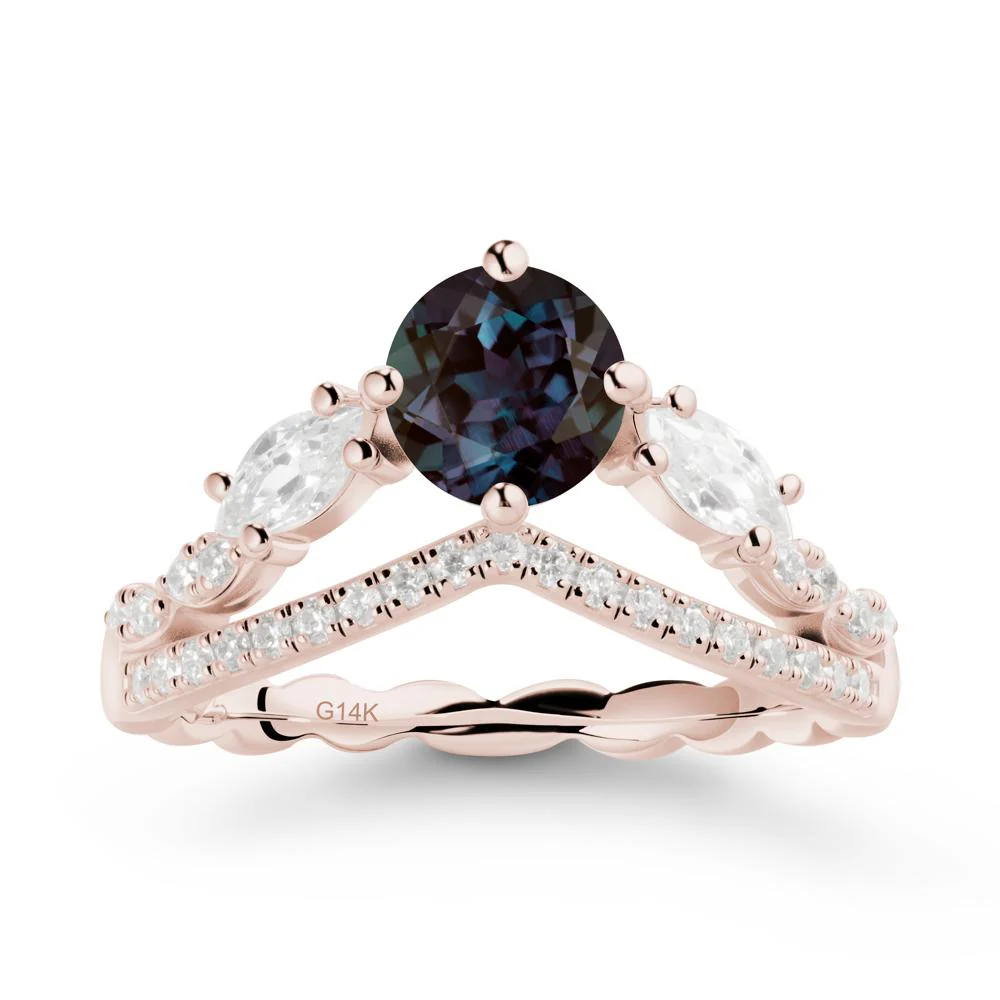 Round Alexandrite Crown Ring with Leaf - Image 2