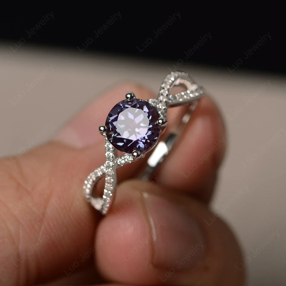 Round Alexandrite Twisted Engagement Ring