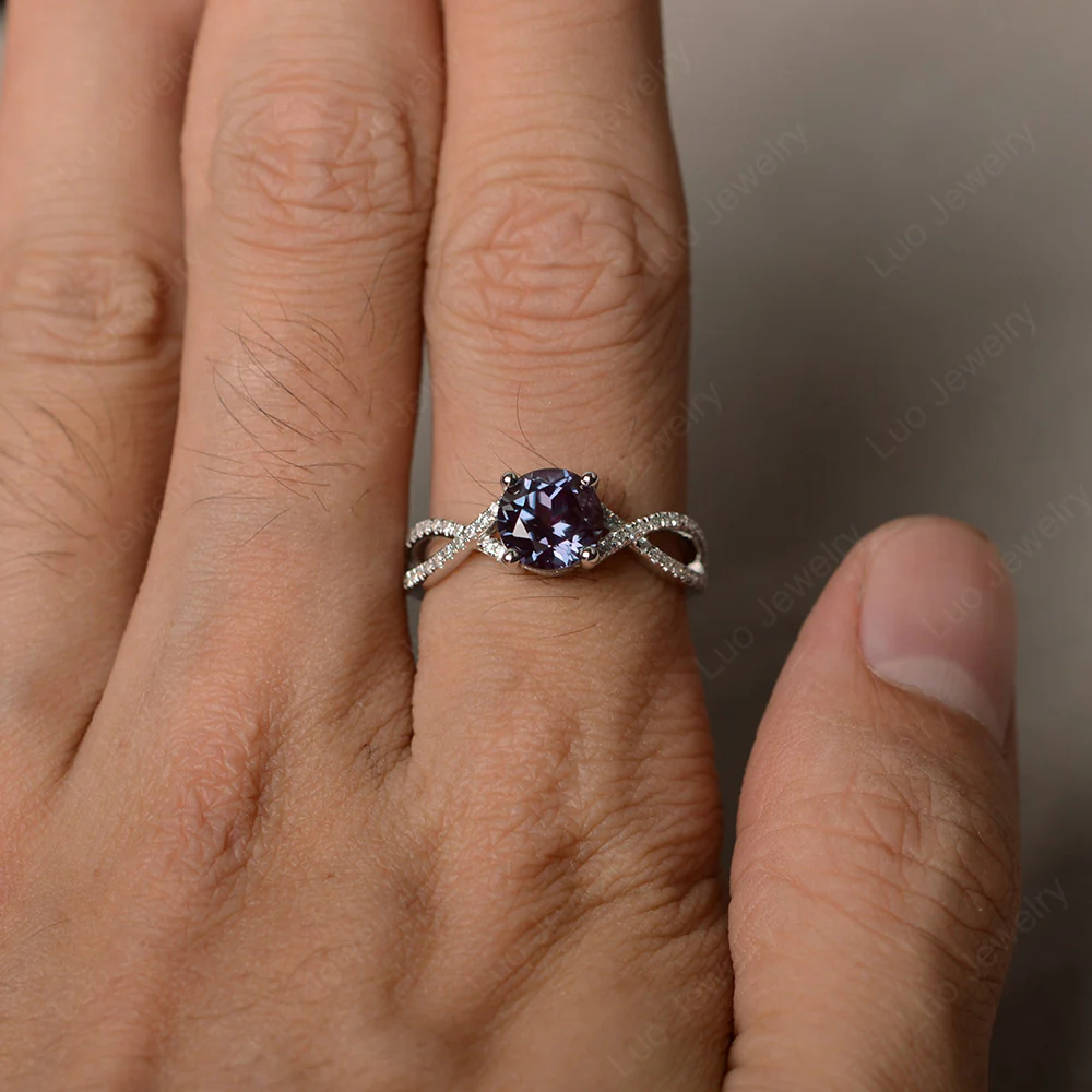 Round Alexandrite Twisted Engagement Ring - Image 3