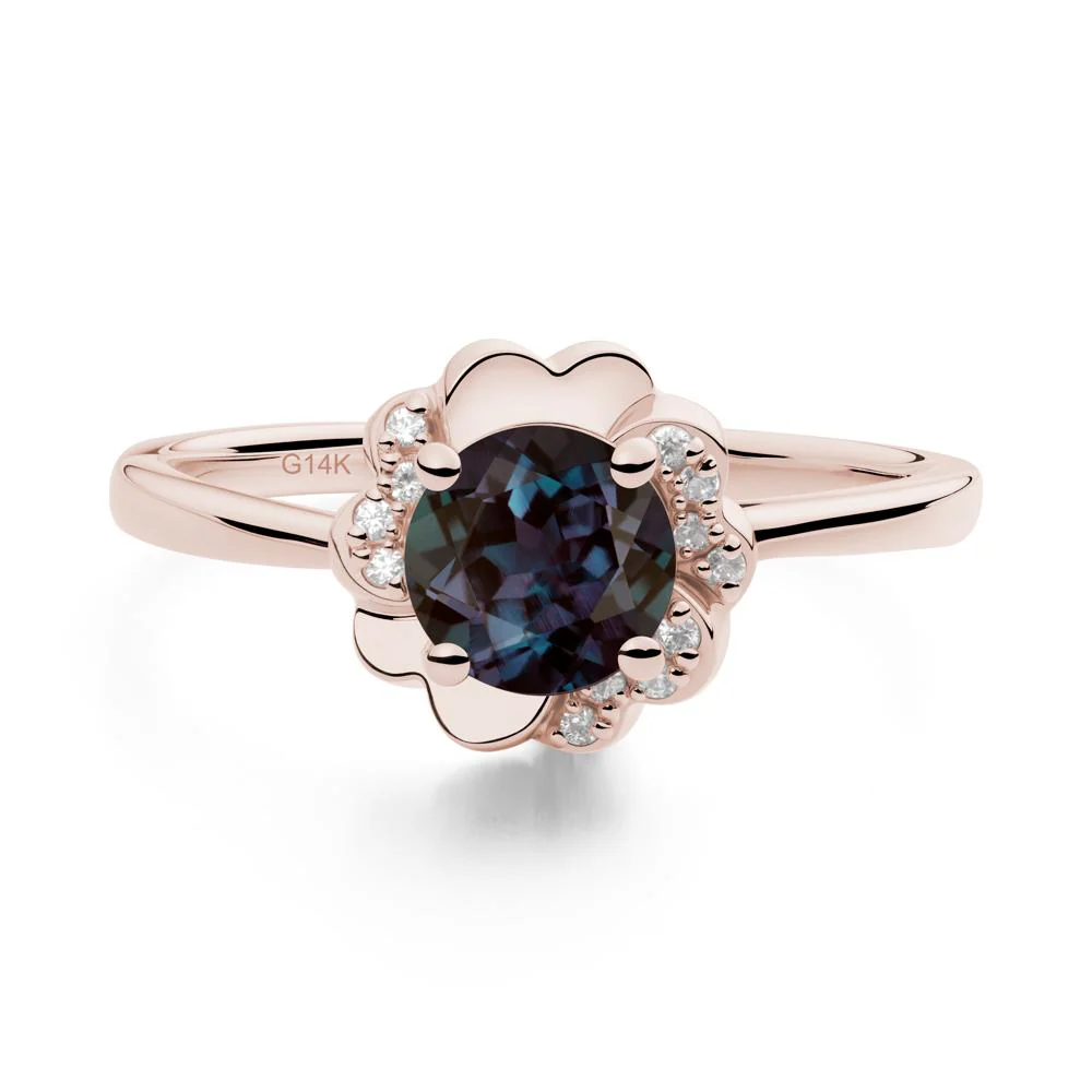 Round Alexandrite Floral Engagement Ring