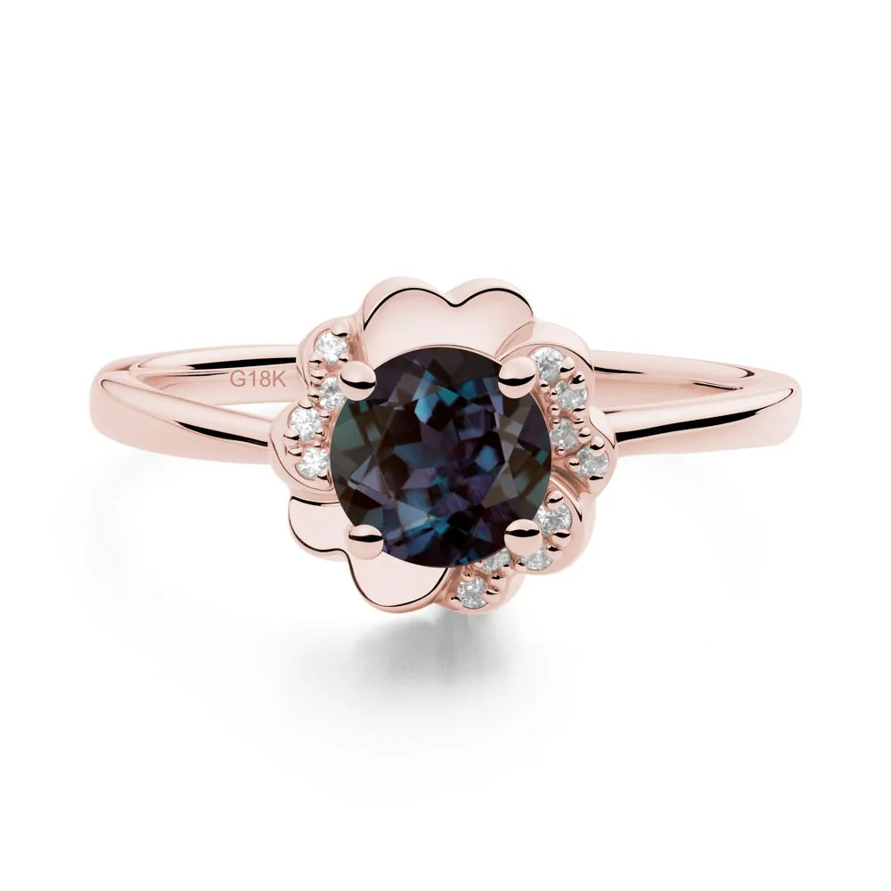 Round Alexandrite Floral Engagement Ring - Image 6