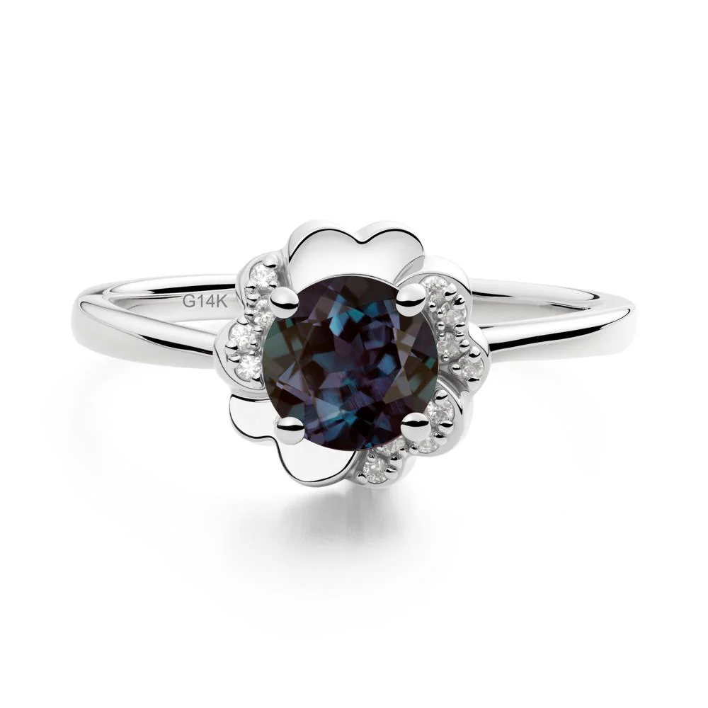 Round Alexandrite Floral Engagement Ring - Image 8