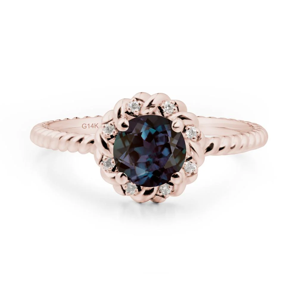 Round Alexandrite Halo Engagement Ring - Image 3