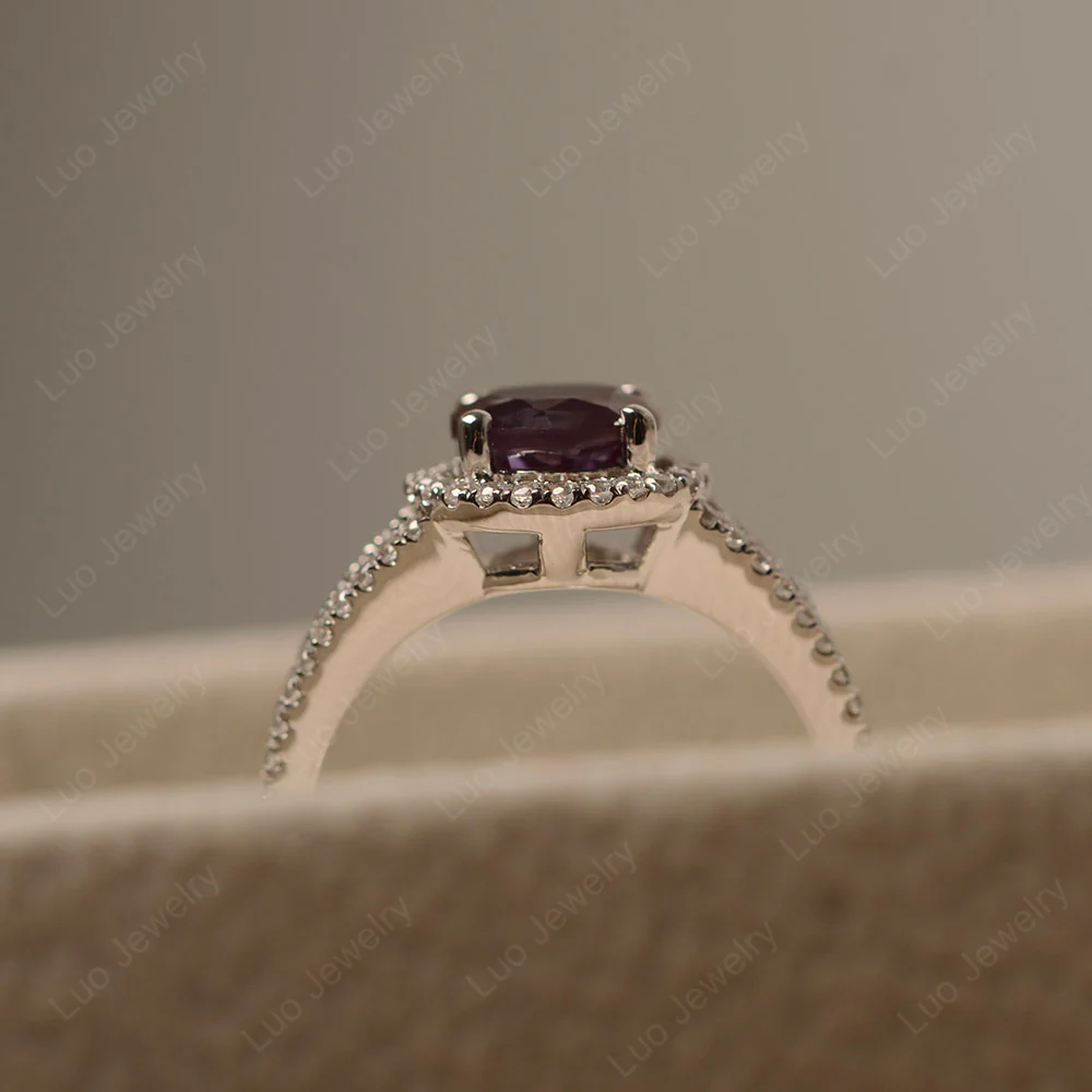 Round Alexandrite Halo Split Shank Ring - Image 4