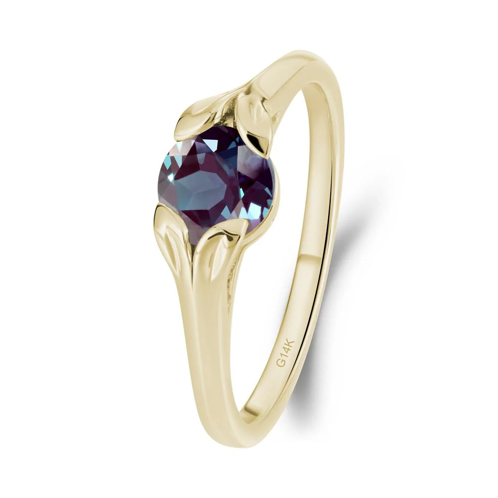 Round Alexandrite Leaf Ring - Image 3