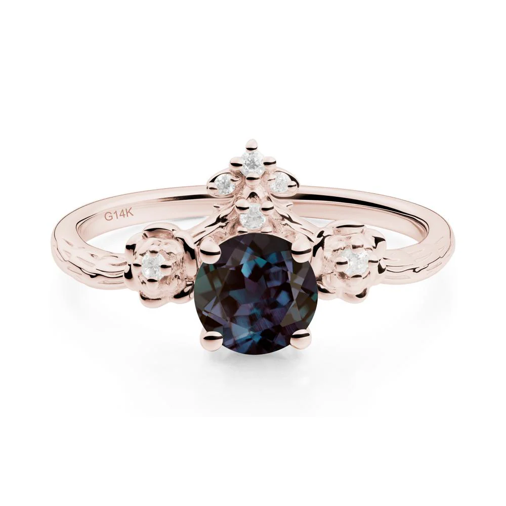 Round Alexandrite Rose Ring with Wood Grain - Image 3