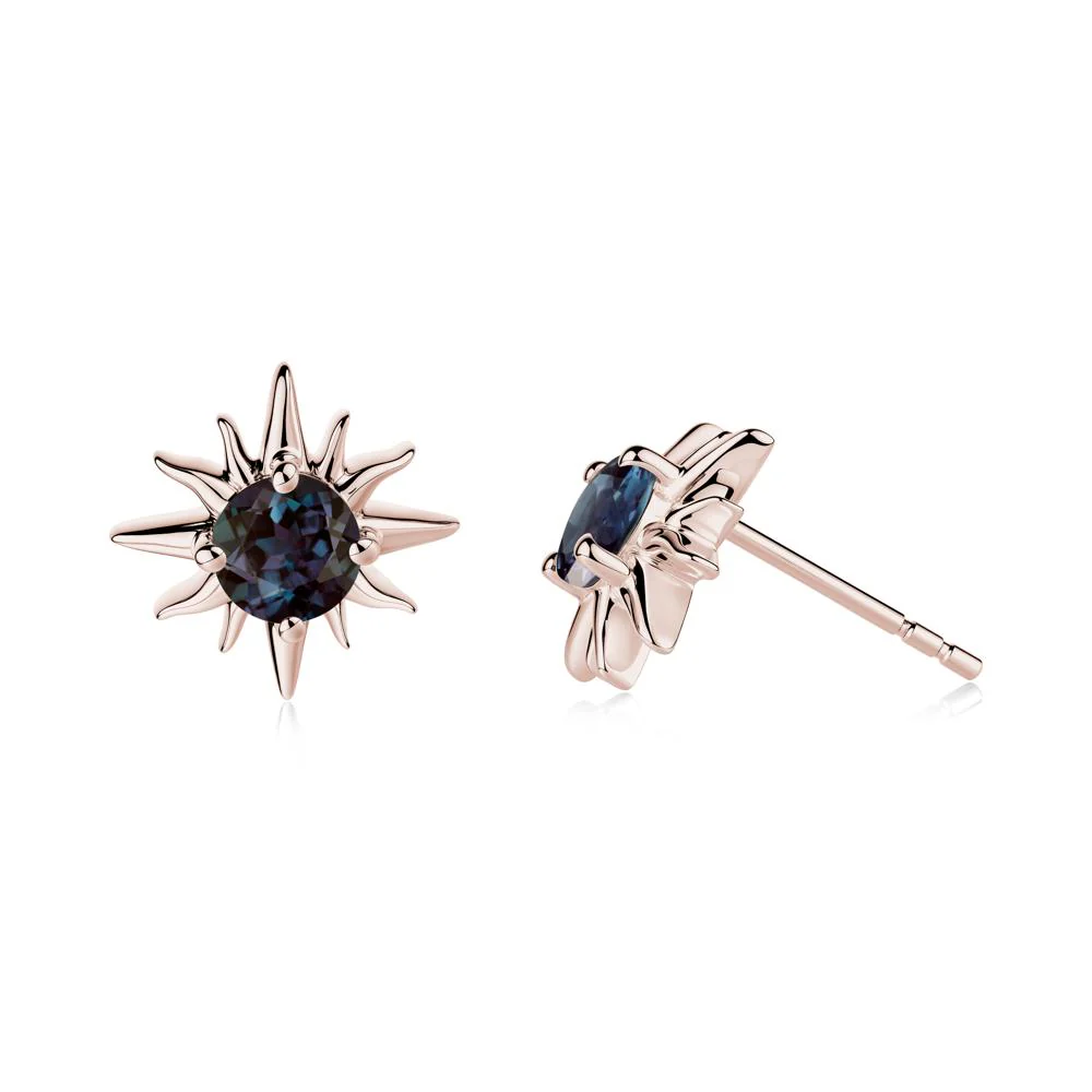 Round Alexandrite Sun Stud Earrings - Image 4