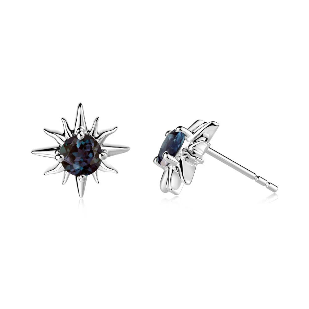 Round Alexandrite Sun Stud Earrings - Image 9