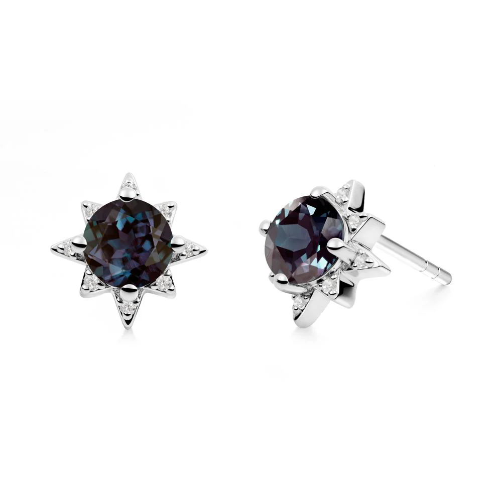 Round Alexandrite Sunburst Earrings - Image 3