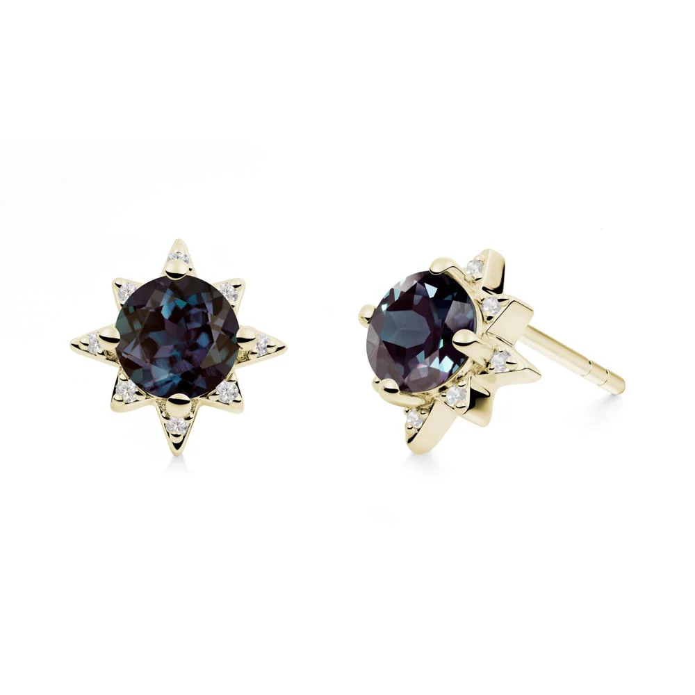 Round Alexandrite Sunburst Earrings - Image 4