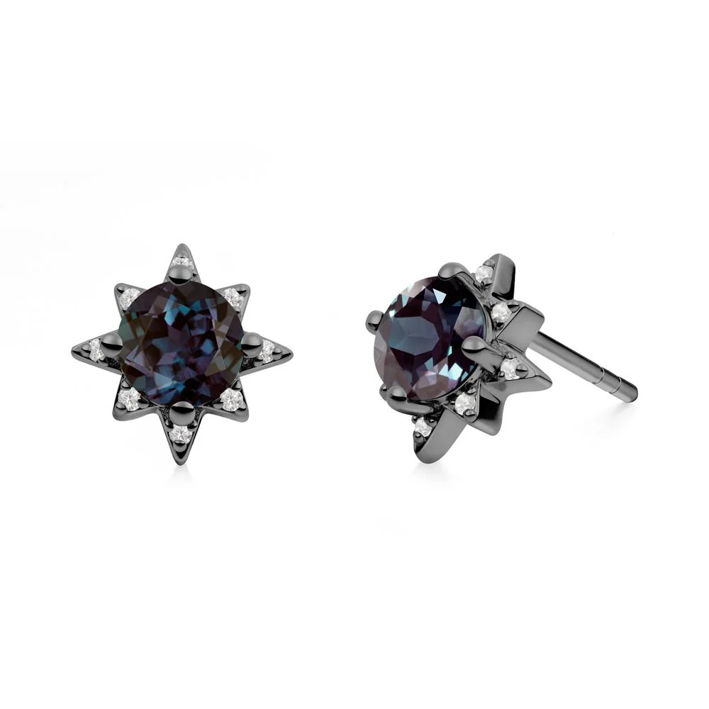 Round Alexandrite Sunburst Earrings - Image 7