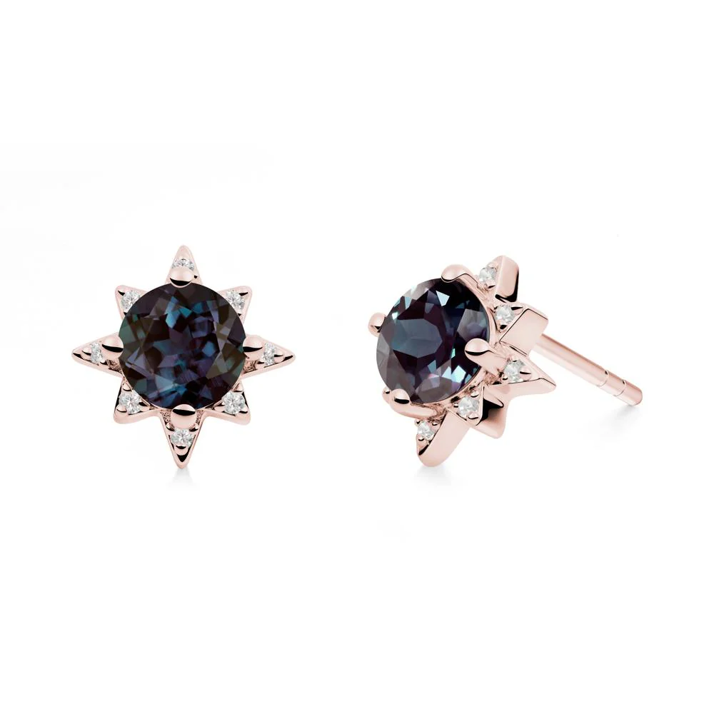 Round Alexandrite Sunburst Earrings - Image 9