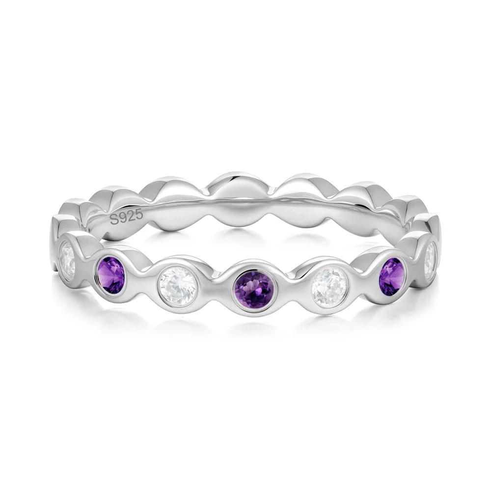 Round Amethyst and Cubic Zirconia Eternity Band Ring - Image 4