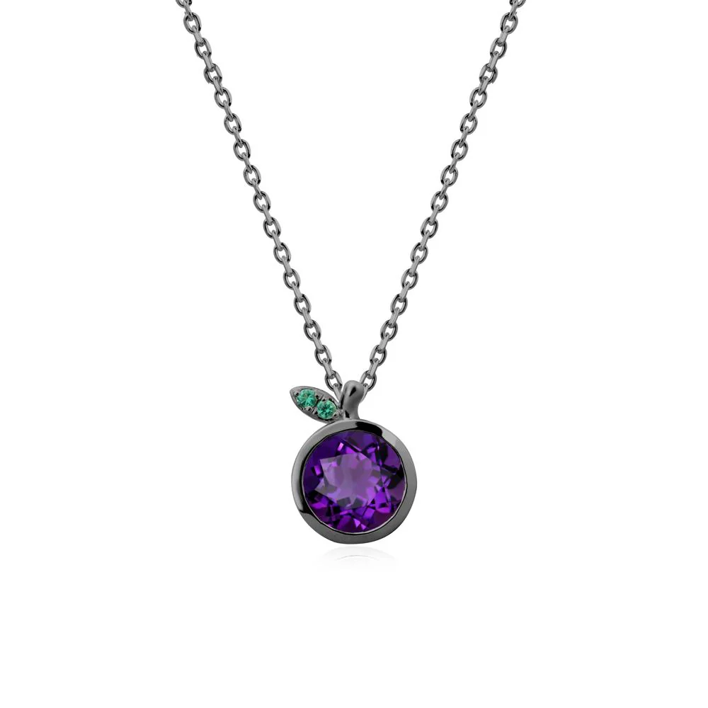 Round Amethyst and Emerald Leaf Pendant Necklace