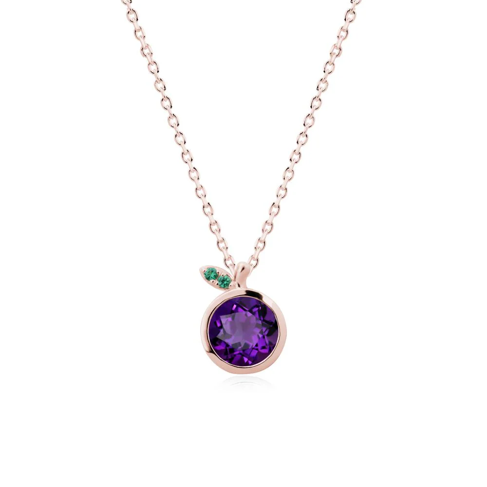 Round Amethyst and Emerald Leaf Pendant Necklace - Image 5