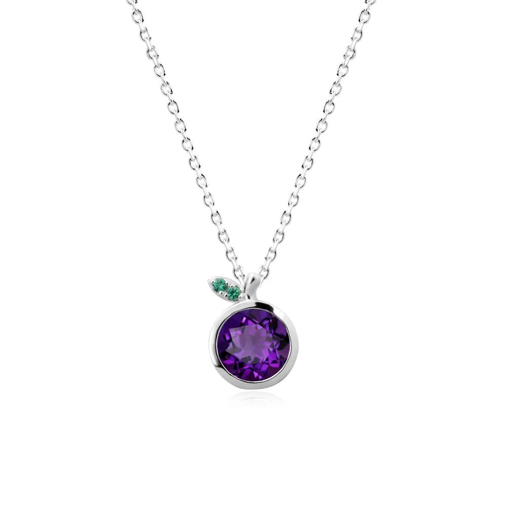 Round Amethyst and Emerald Leaf Pendant Necklace - Image 6