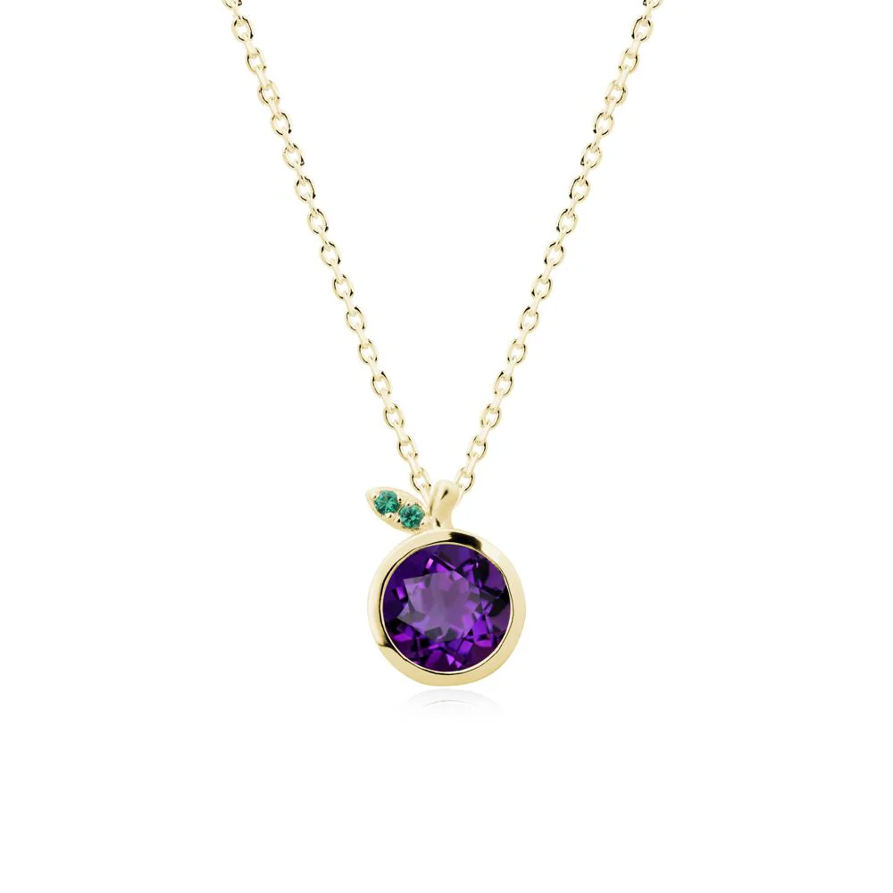 Round Amethyst and Emerald Leaf Pendant Necklace - Image 7