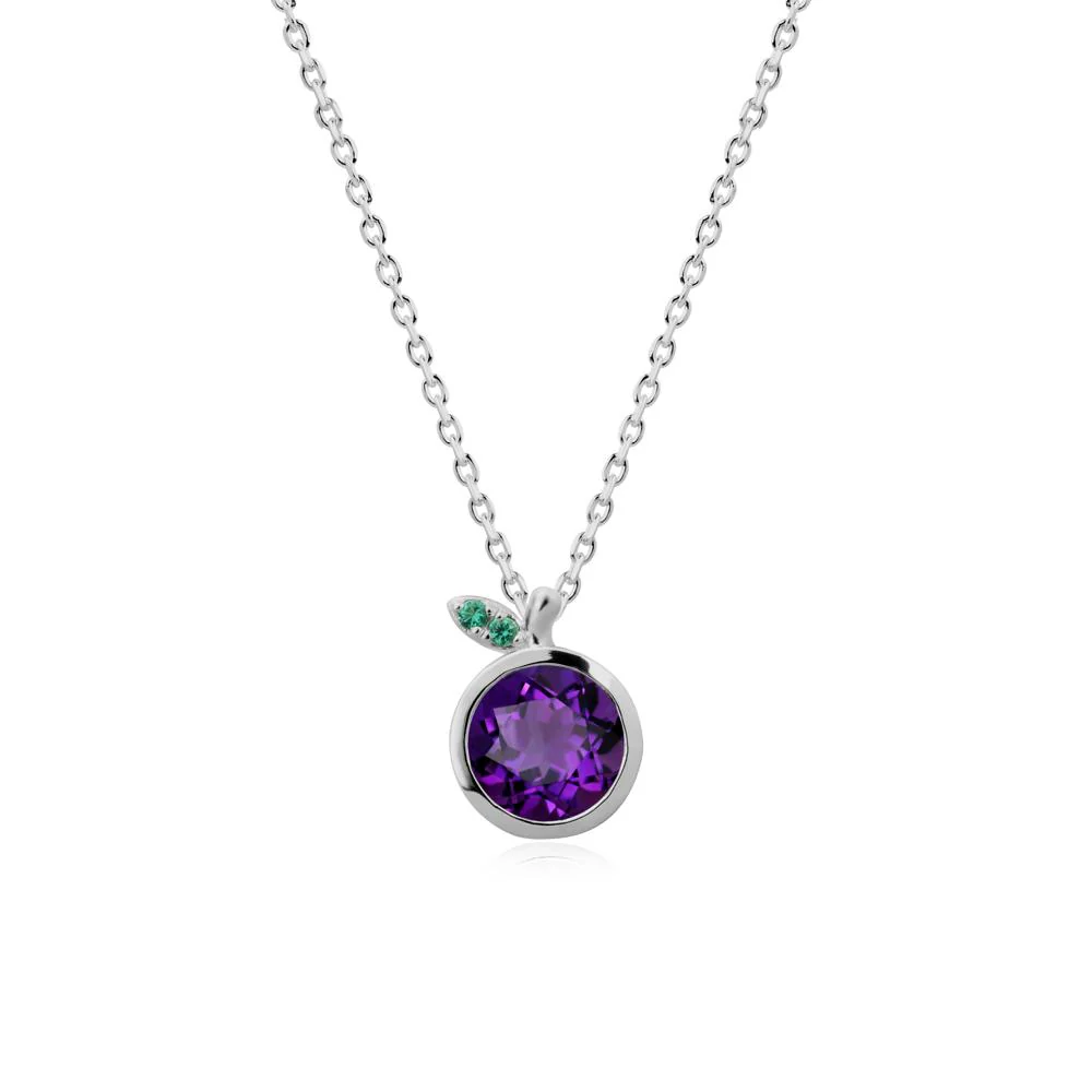 Round Amethyst and Emerald Leaf Pendant Necklace - Image 8