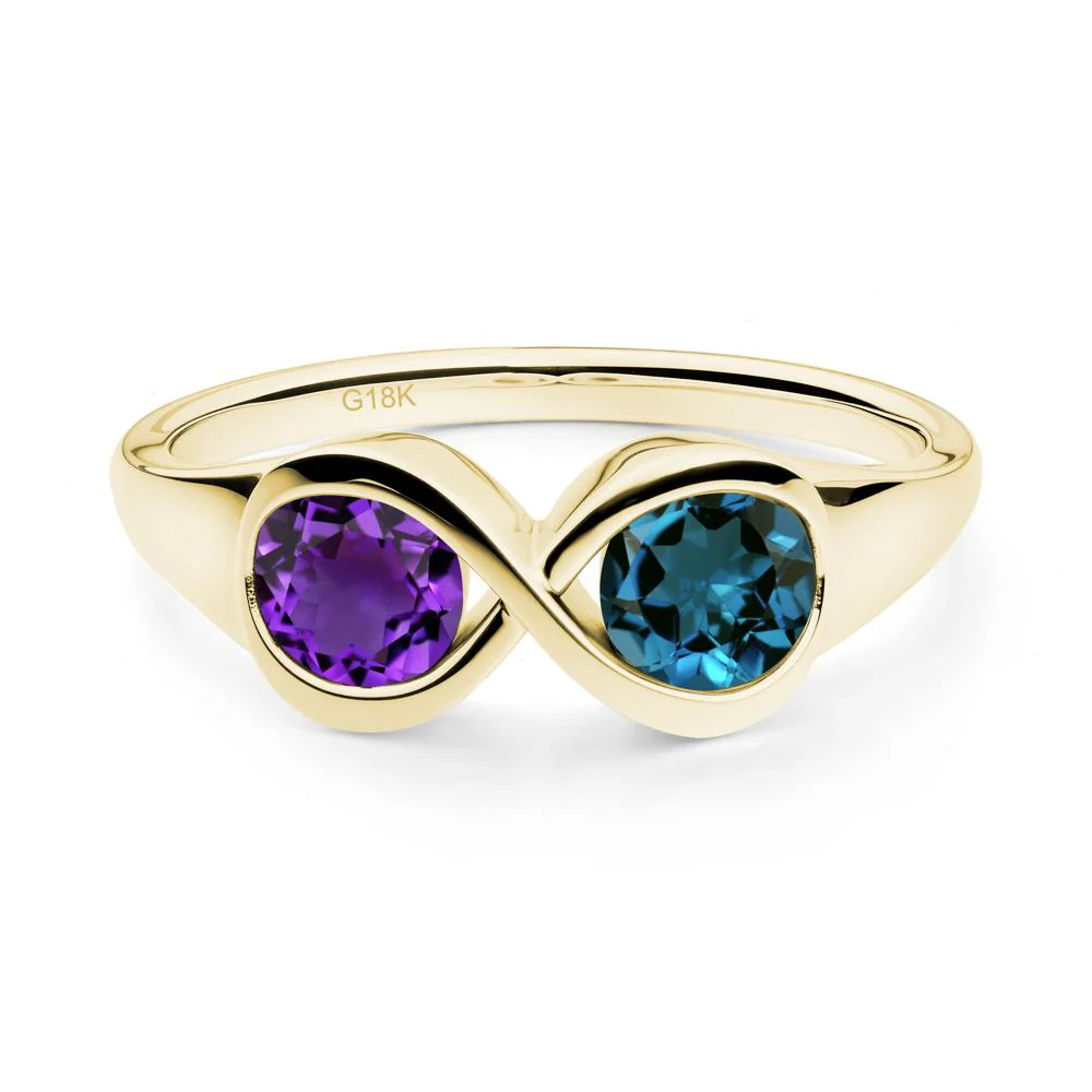Round Amethyst and London Blue Topaz Infinity Ring - Image 2