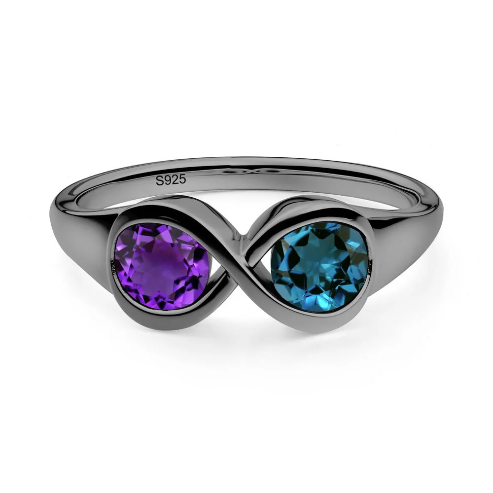 Round Amethyst and London Blue Topaz Infinity Ring - Image 5