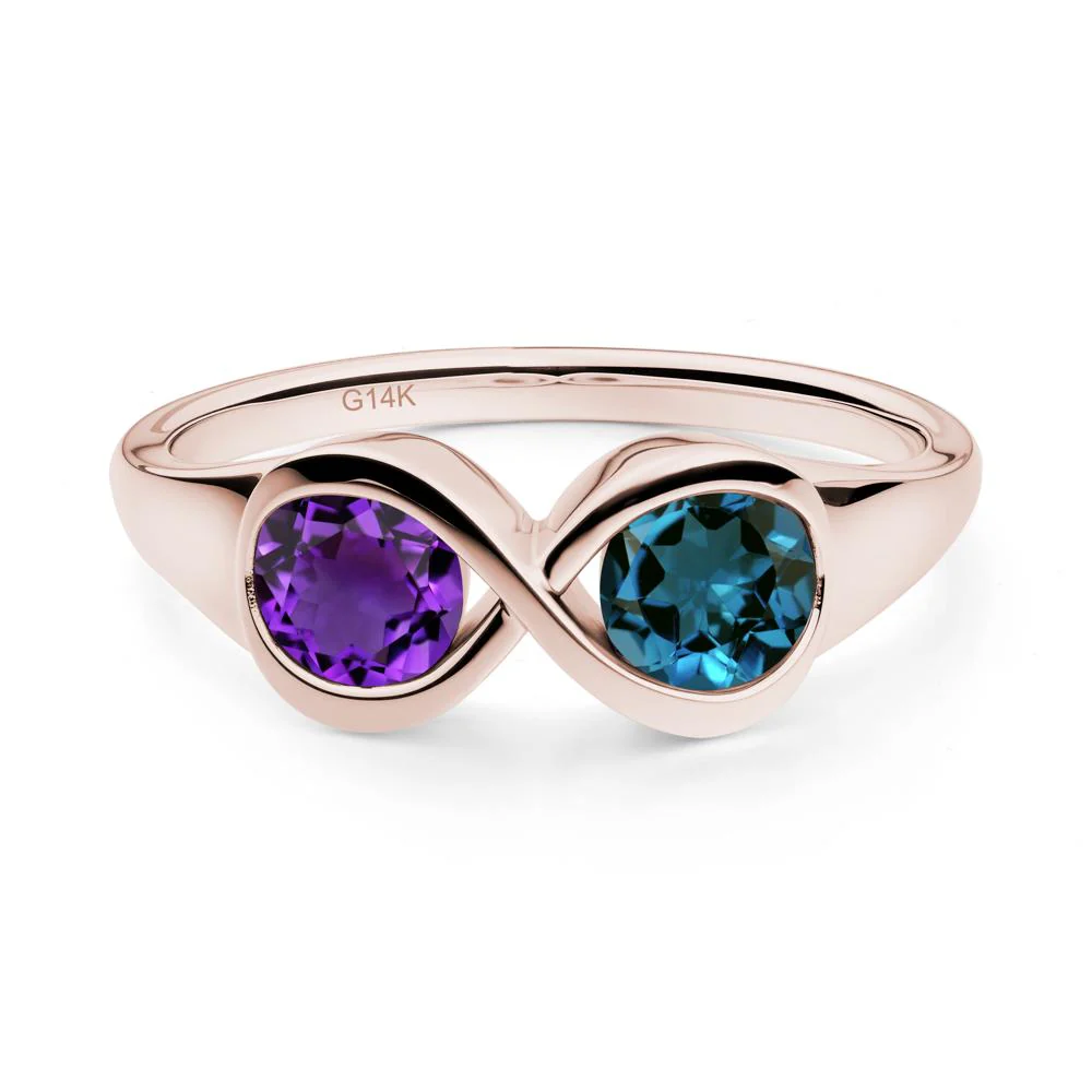 Round Amethyst and London Blue Topaz Infinity Ring - Image 7