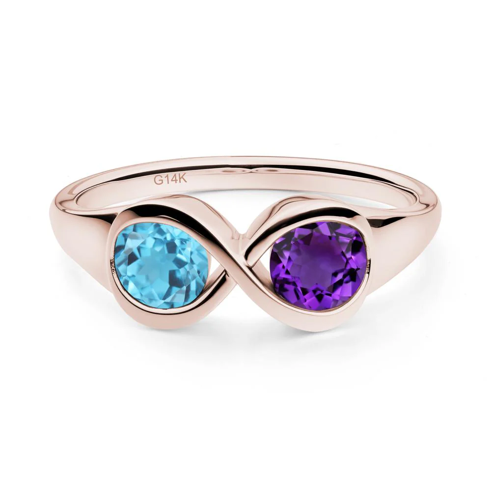 Round Amethyst and Swiss Blue Topaz Infinity Ring - Image 2