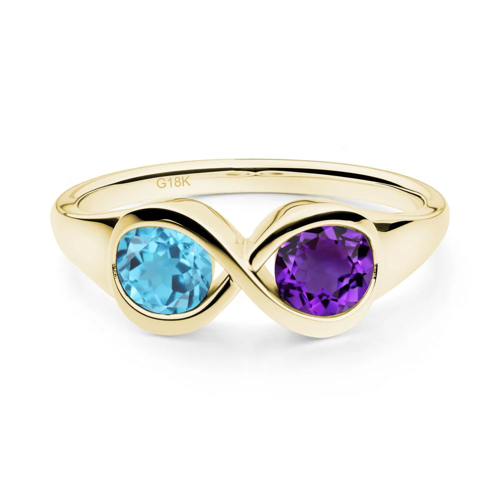 Round Amethyst and Swiss Blue Topaz Infinity Ring - Image 5