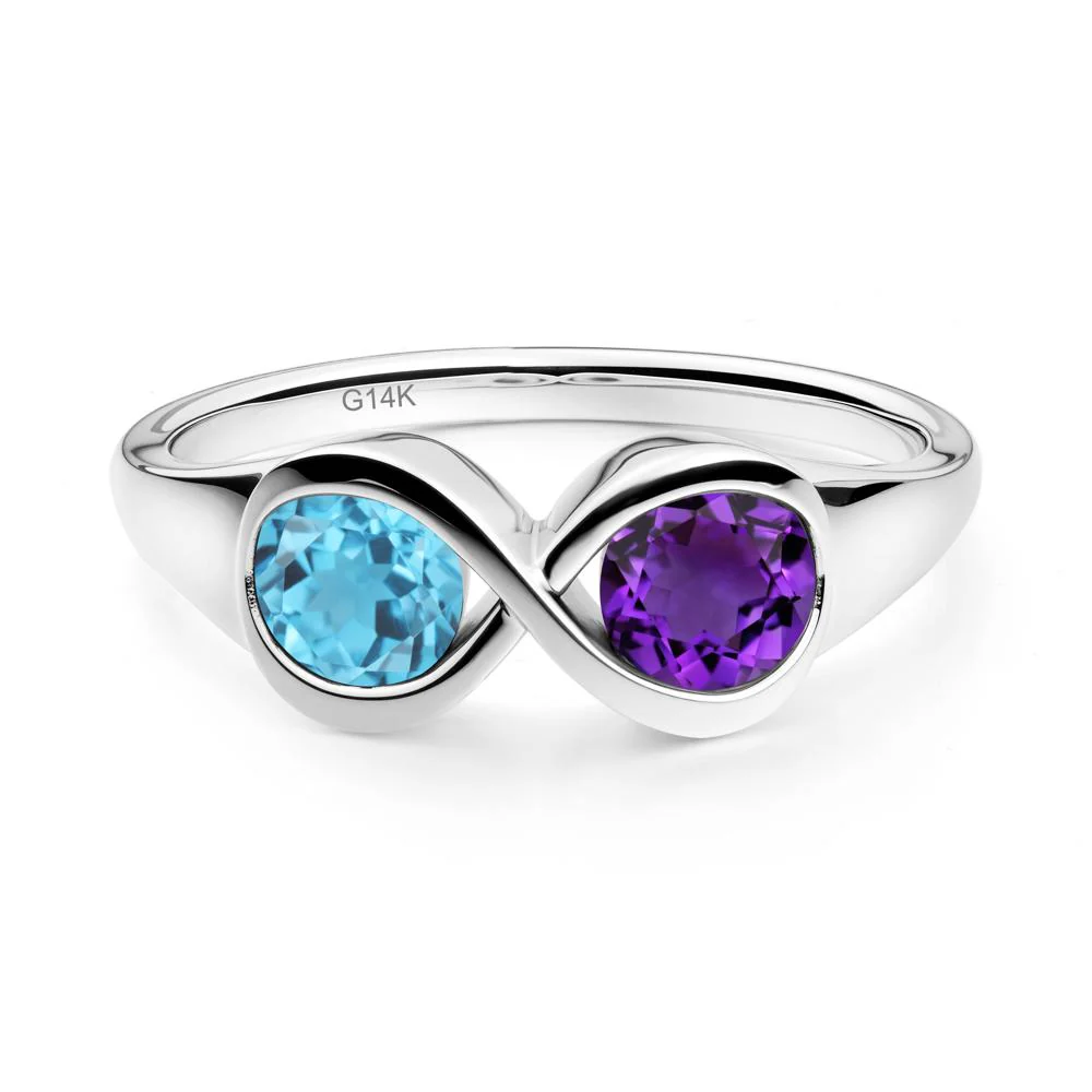 Round Amethyst and Swiss Blue Topaz Infinity Ring - Image 8