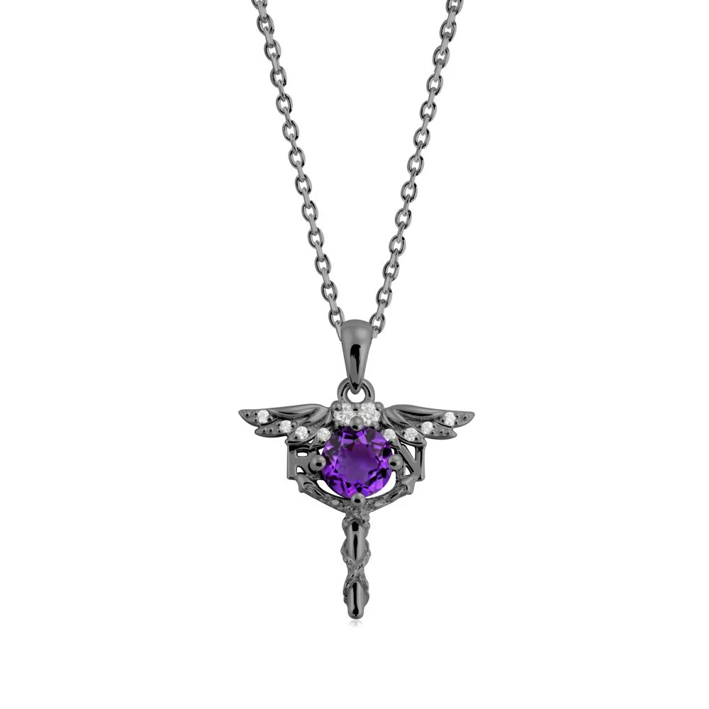 Round Amethyst Caduceus Necklace