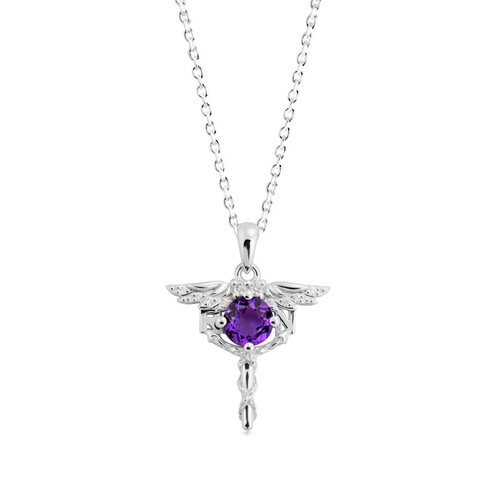 Round Amethyst Caduceus Necklace - Image 2