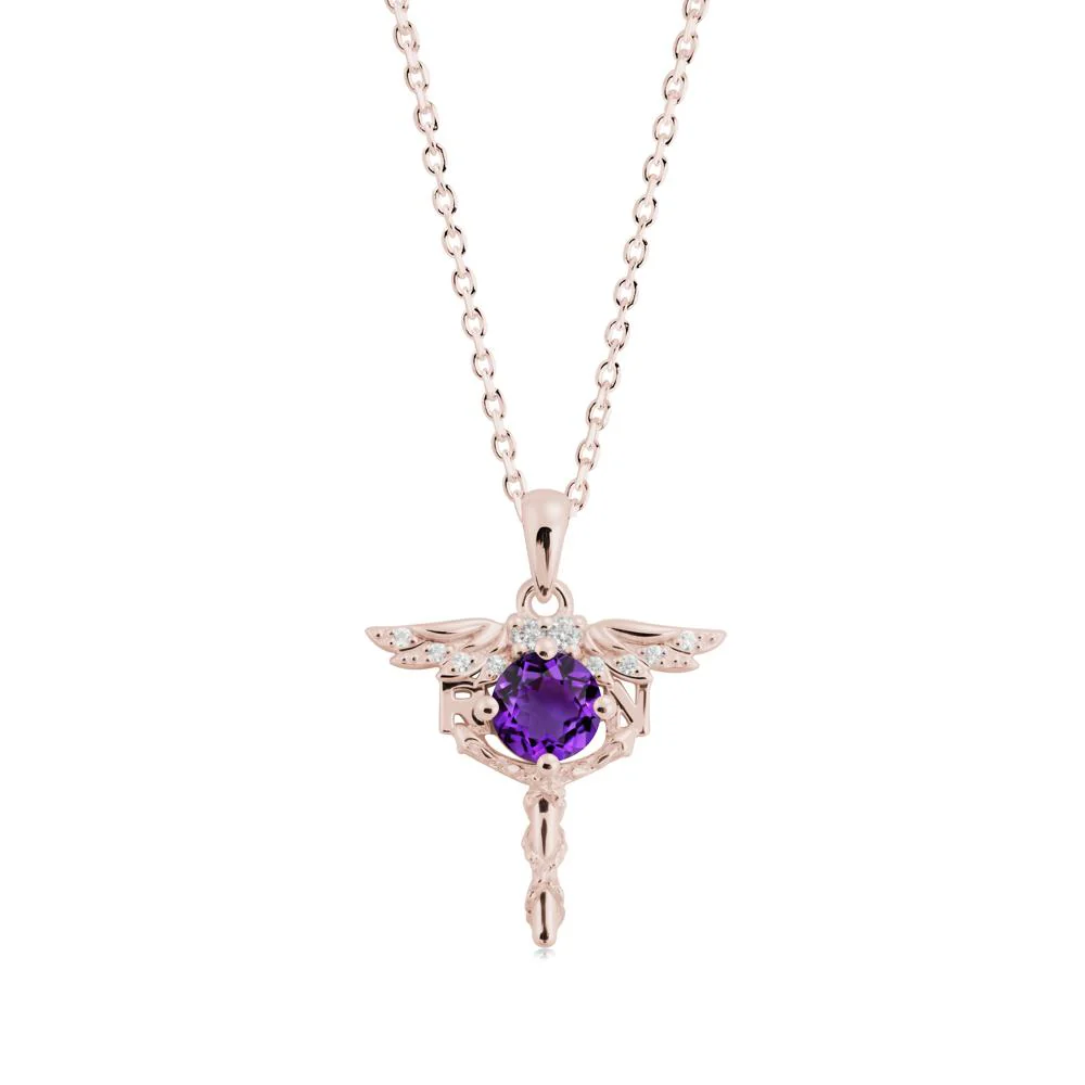 Round Amethyst Caduceus Necklace - Image 5