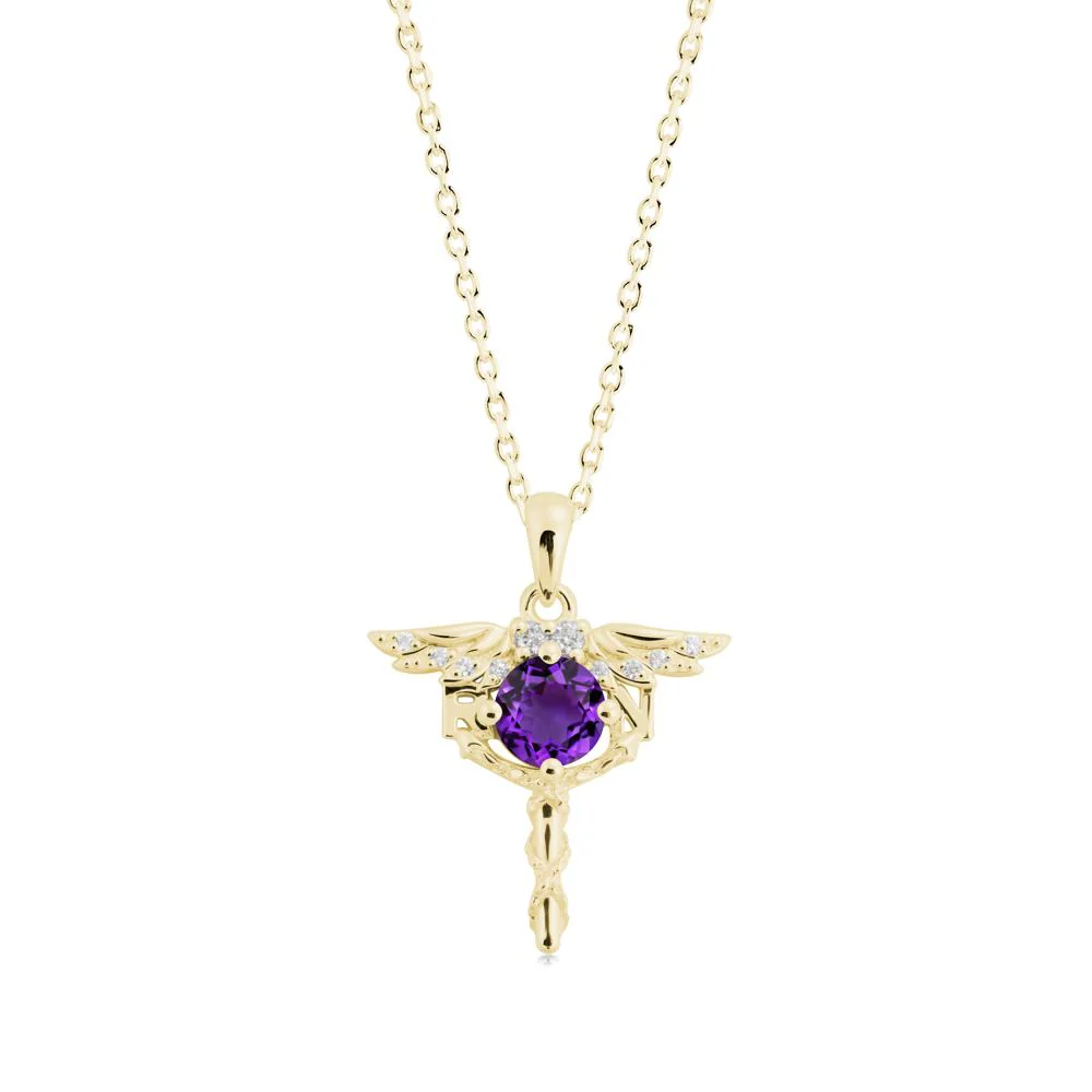 Round Amethyst Caduceus Necklace - Image 6