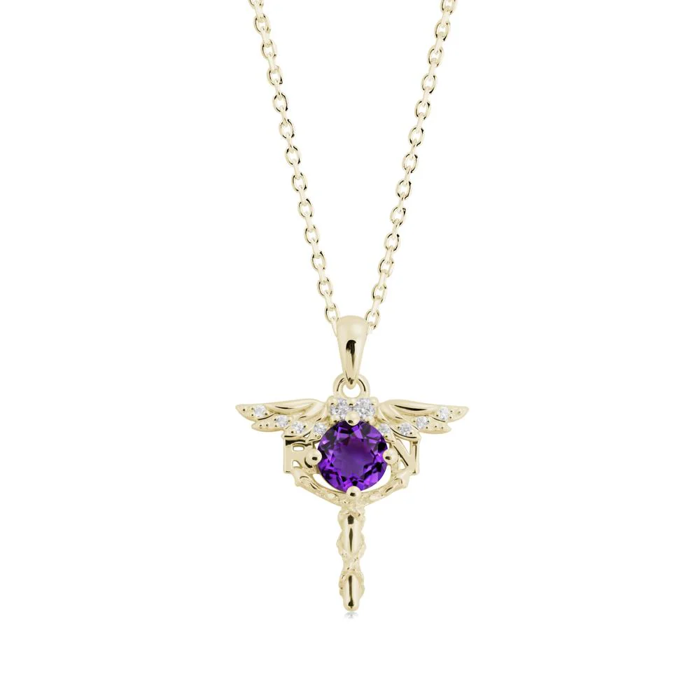 Round Amethyst Caduceus Necklace - Image 8