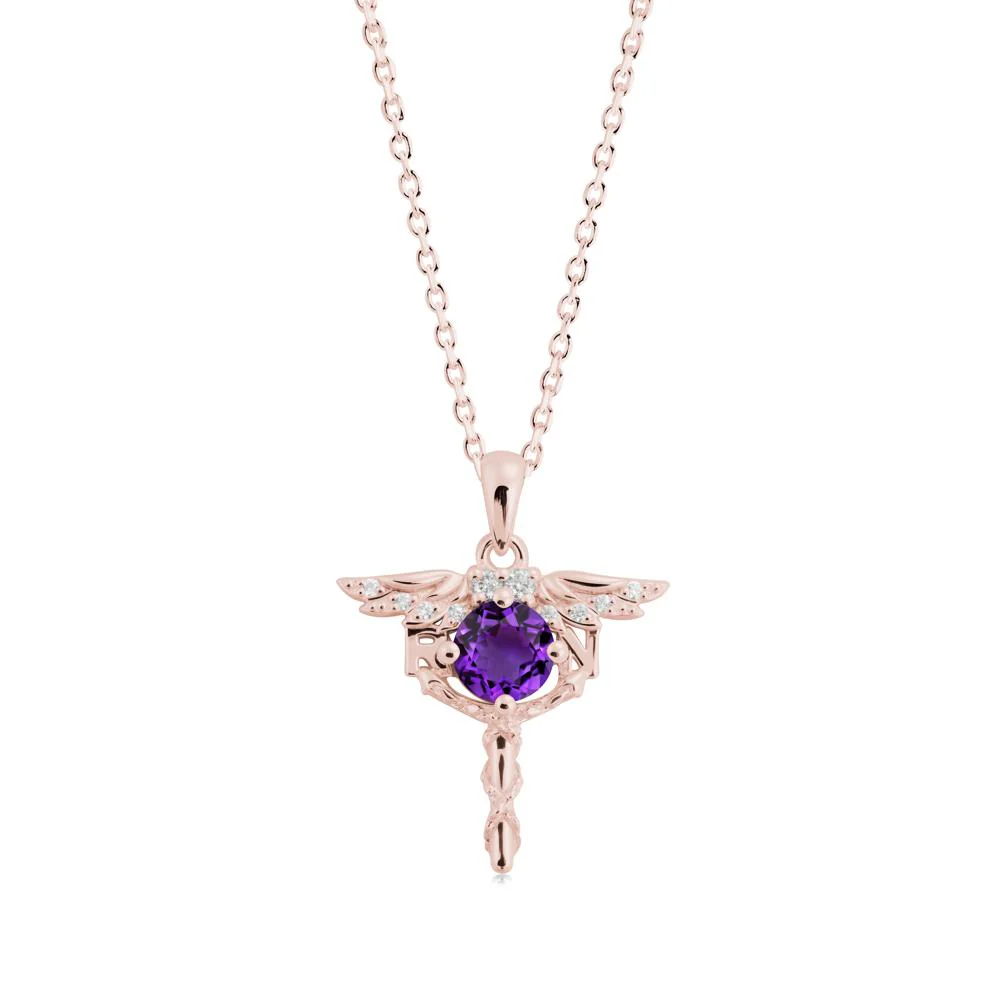 Round Amethyst Caduceus Necklace - Image 9