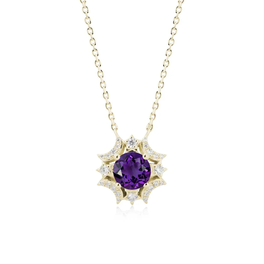 Round Amethyst Celestial Star Pendant Necklace